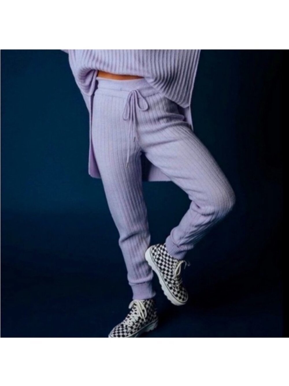 NEW Free People Intimately Around the Clock Lavender Knit High-Rise Joggers Pant